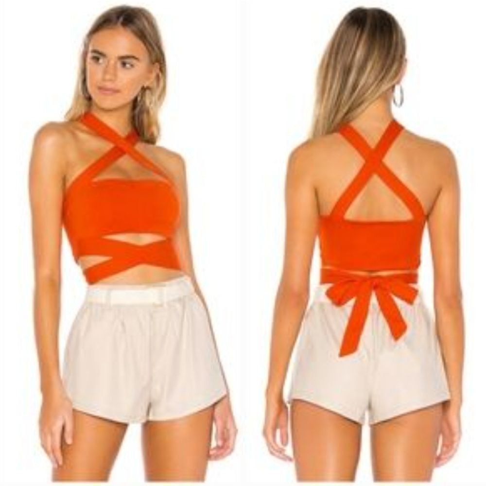 Revolve✨Superdown Elva Halter Tie Top in Poppy Small